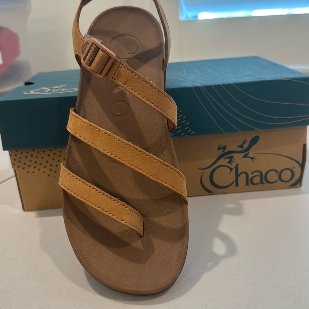 Chaco strapped sandal. Brand new never worn. Brown straps with black sole